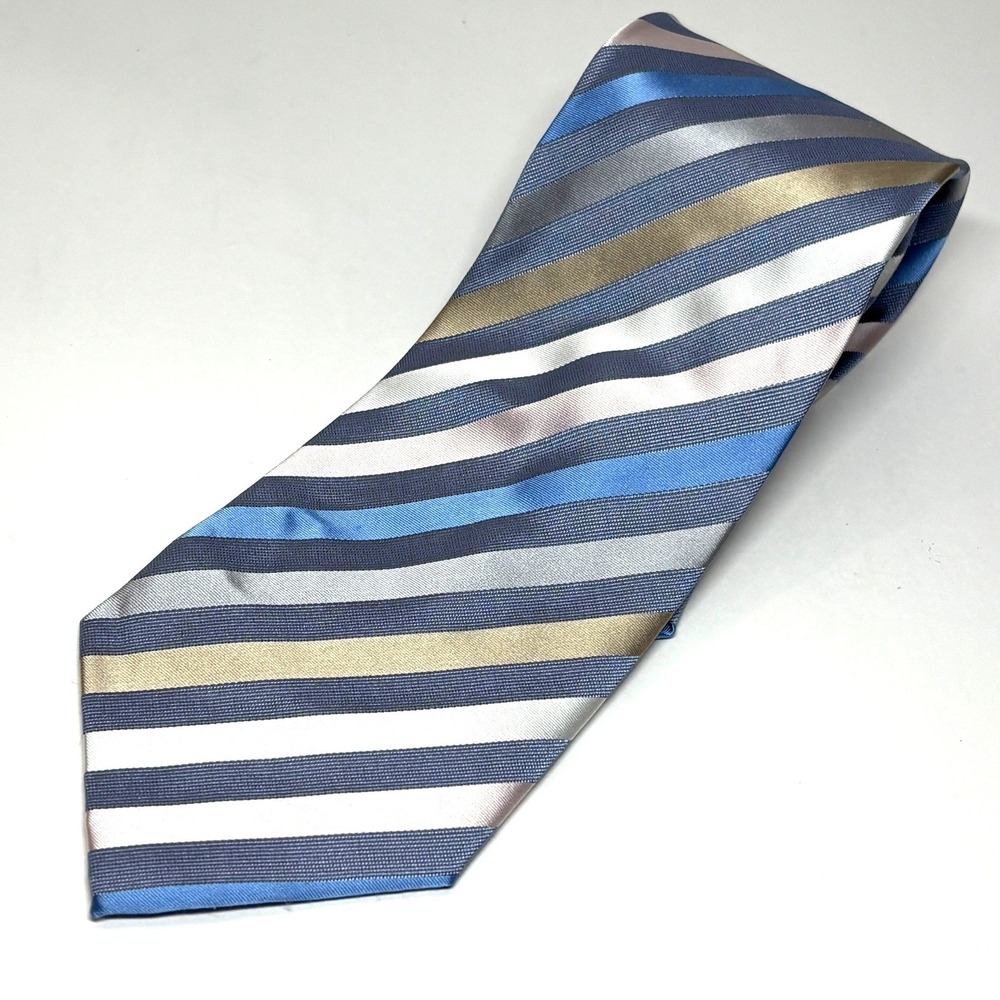 Weatherproof Necktie Men OS Blue Silver Gold Silk Striped Formal Tie Business